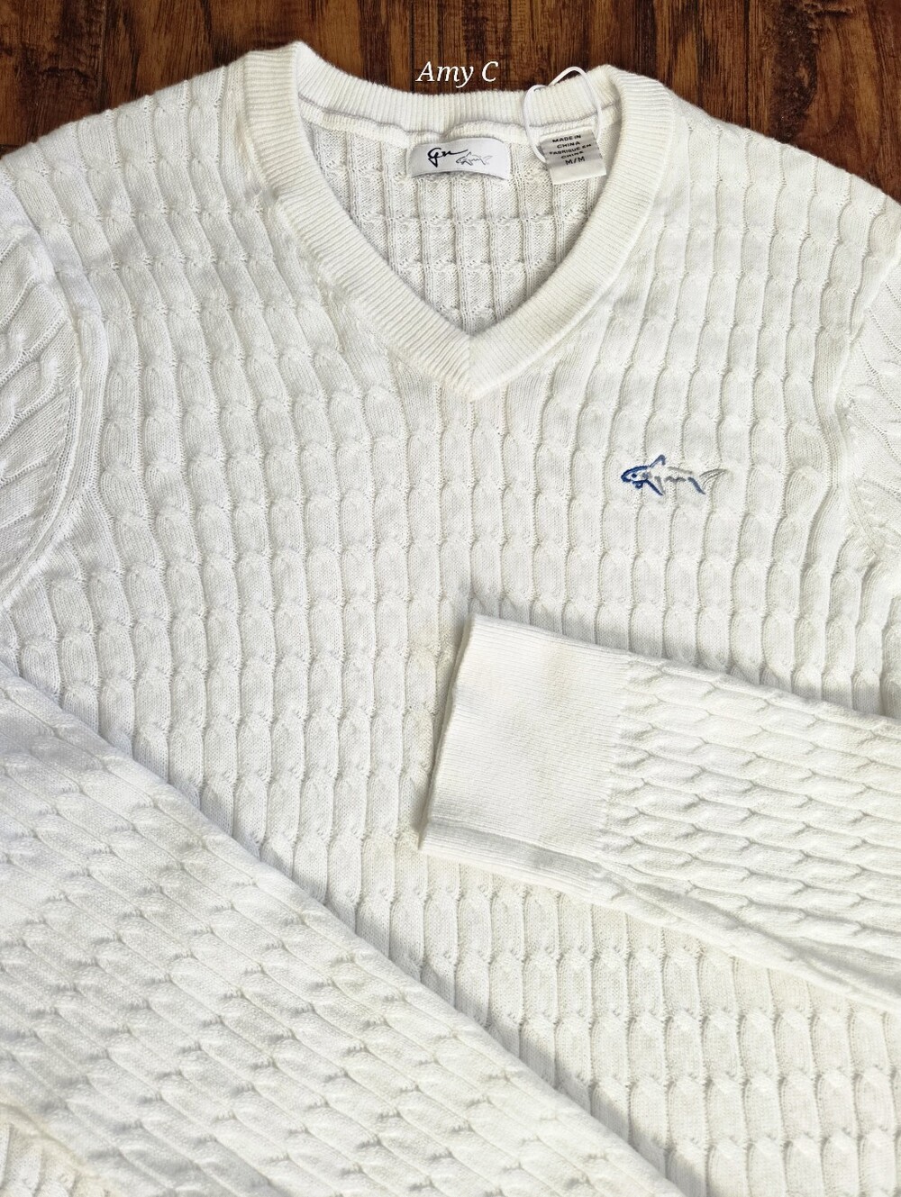 Greg Norman Women’s White/Cream Cable Knit V-Neck Sweater Size M